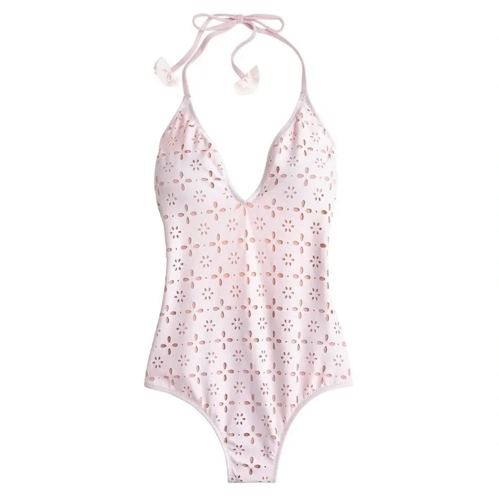 J. Crew Halter Laser Cut Eyelet One Piece Swimsuit sz. 2